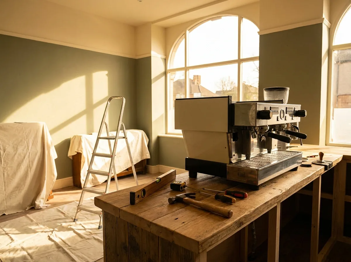 Café bar being fitted with a new espresso machine